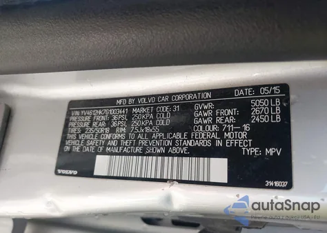 2016 Volvo V60 Cross Country T5 from USA, damaged, VIN YV4612HK7G1003441